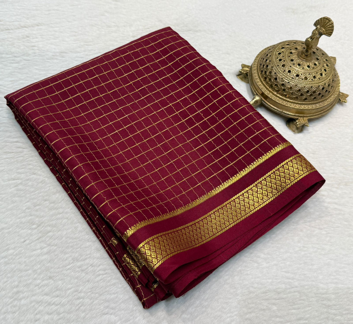 Pure mysore silk checked 120 grm thickness saree