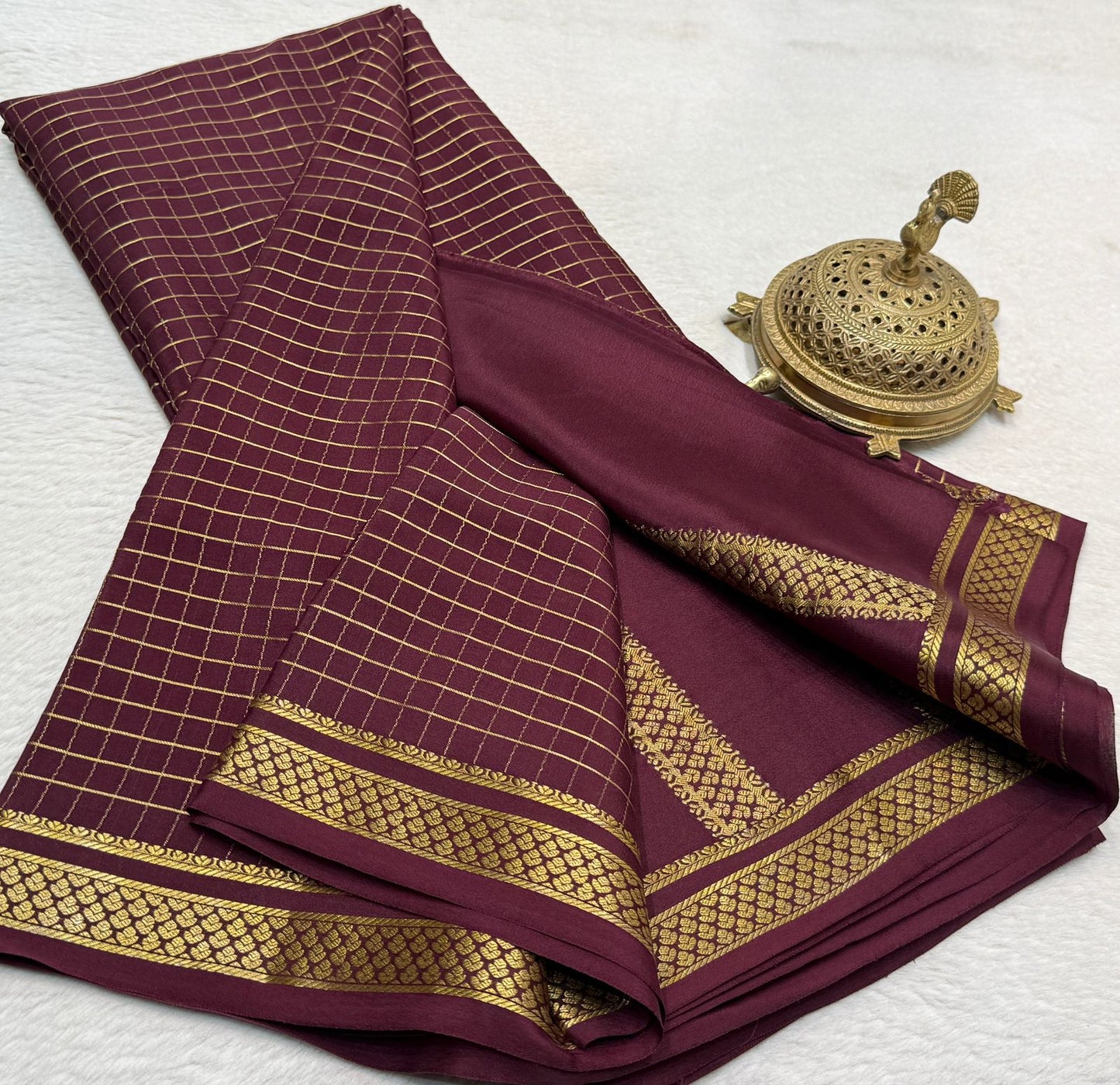 Pure mysore silk checked 120 grm thickness saree