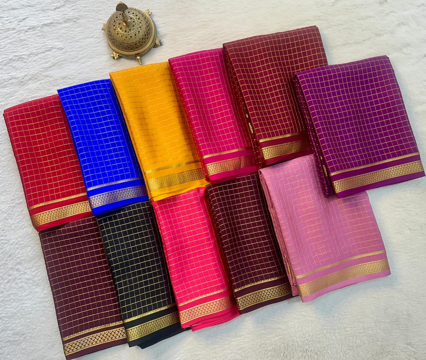 Pure mysore silk checked 120 grm thickness saree