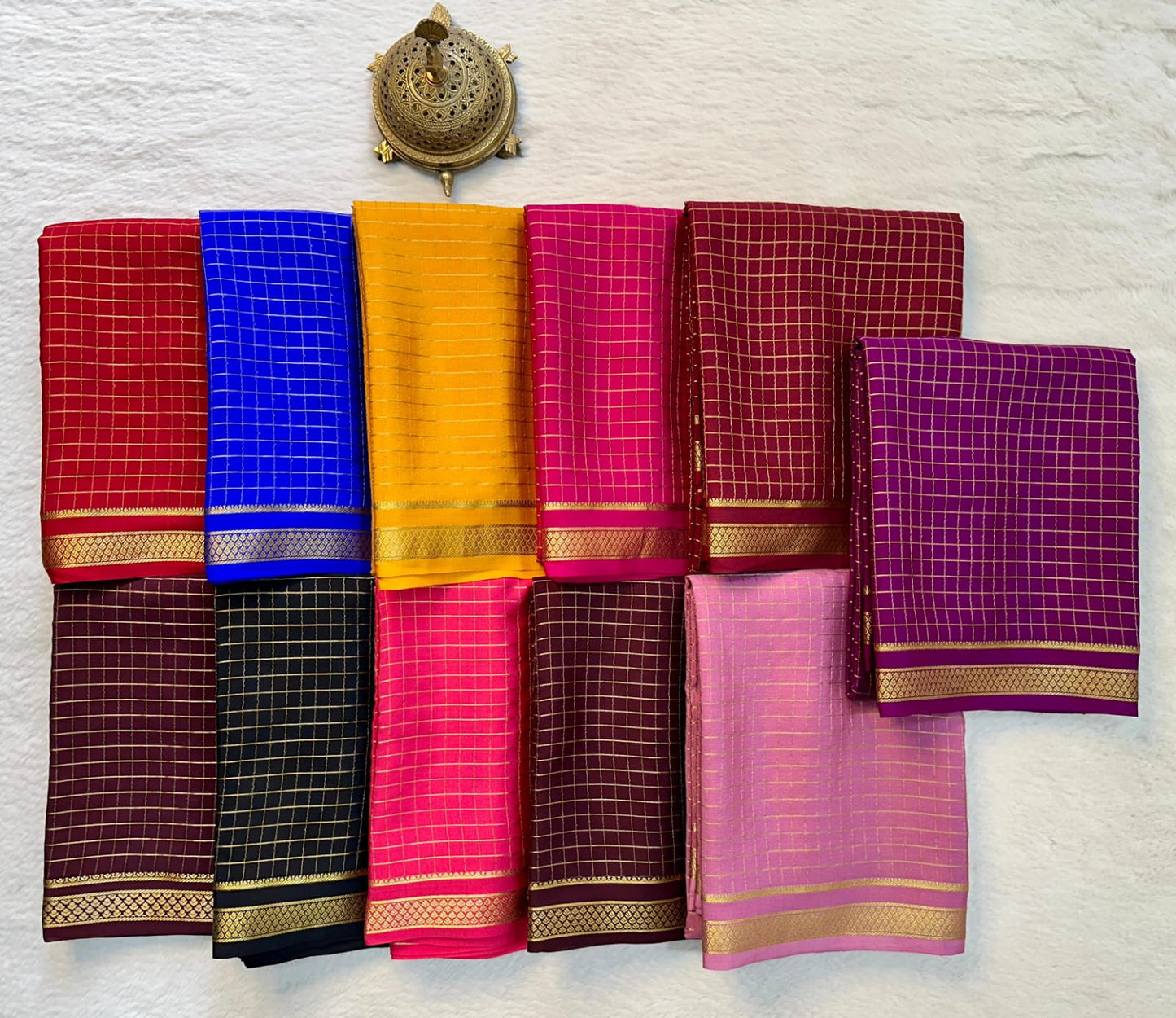Pure mysore silk checked 120 grm thickness saree