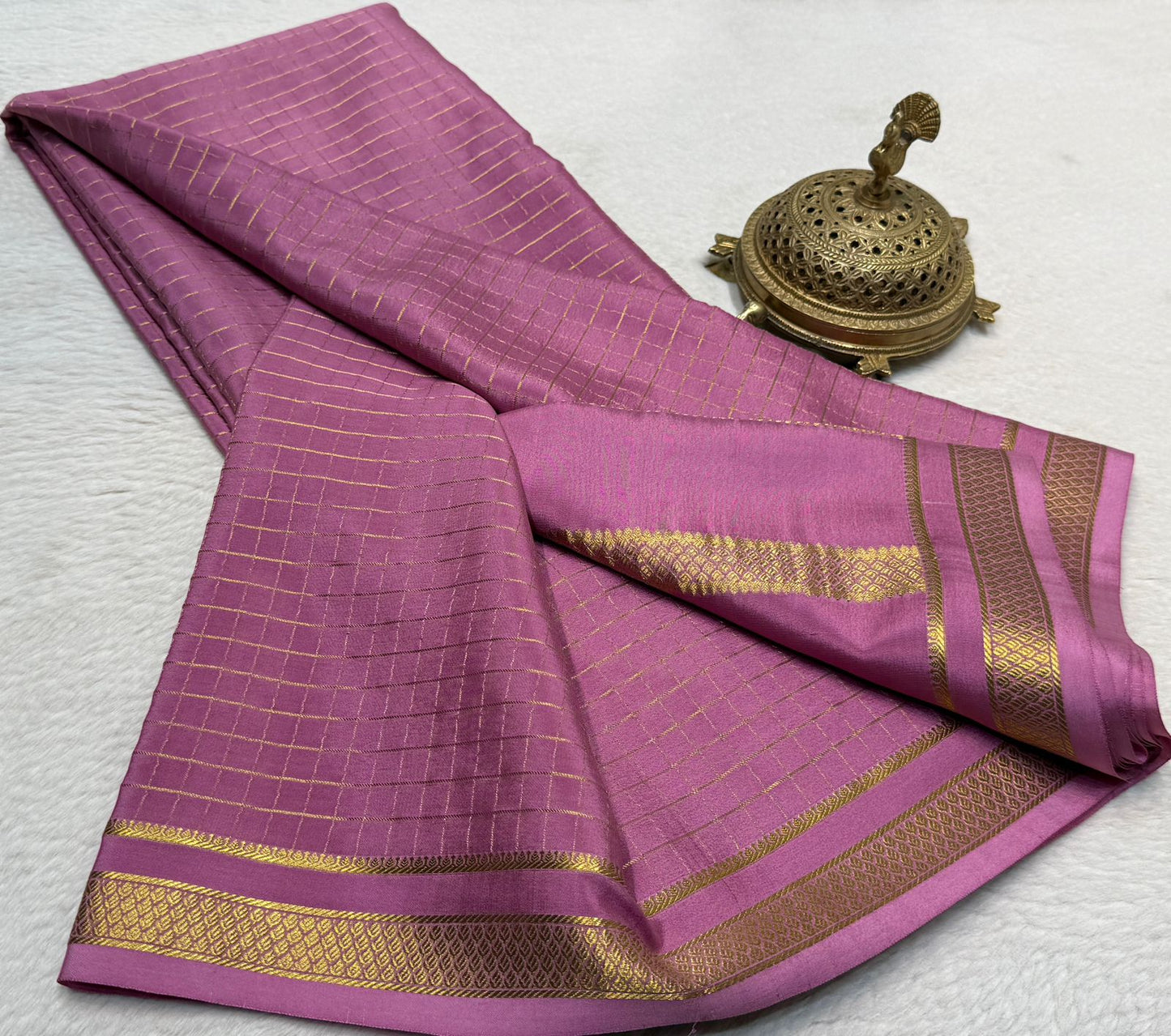 Pure mysore silk checked 120 grm thickness saree