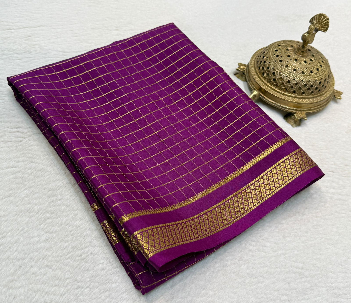 Pure mysore silk checked 120 grm thickness saree