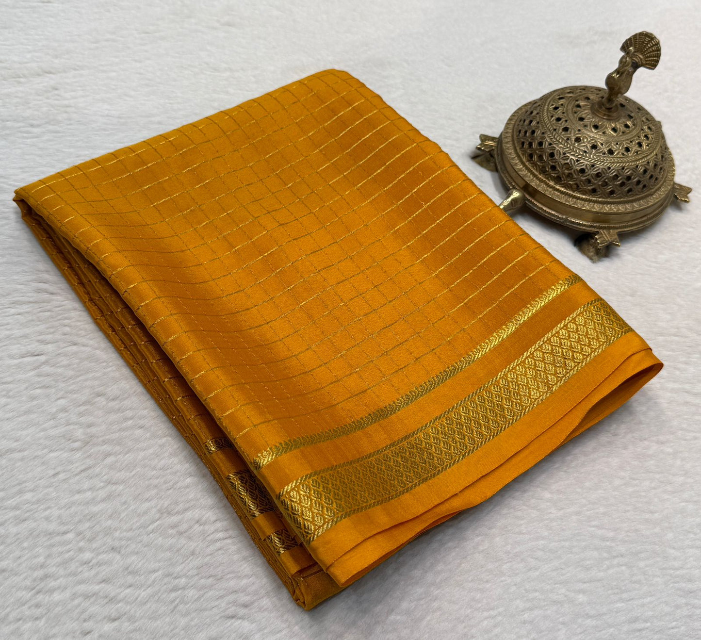 Pure mysore silk checked 120 grm thickness saree