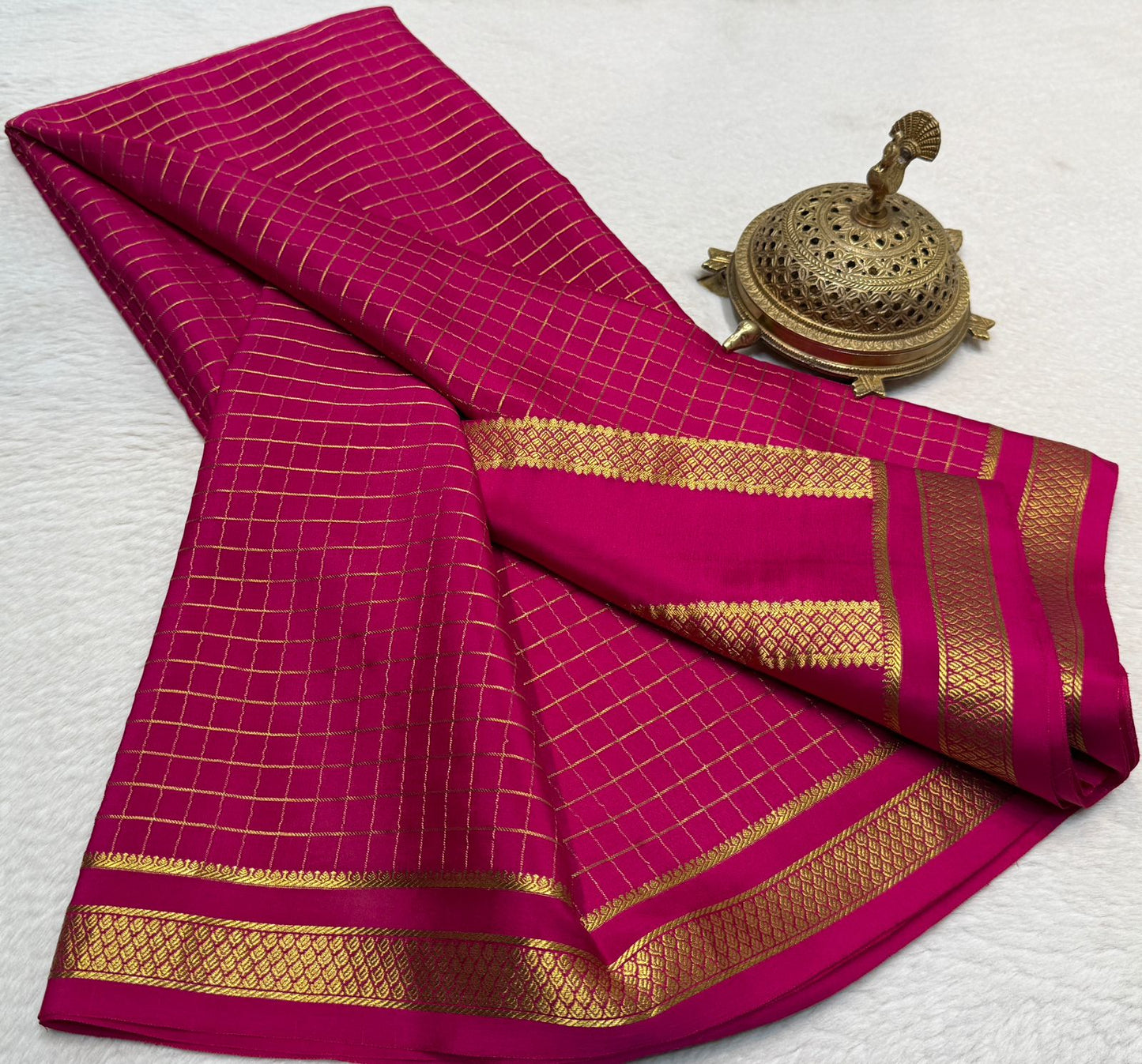 Pure mysore silk checked 120 grm thickness saree