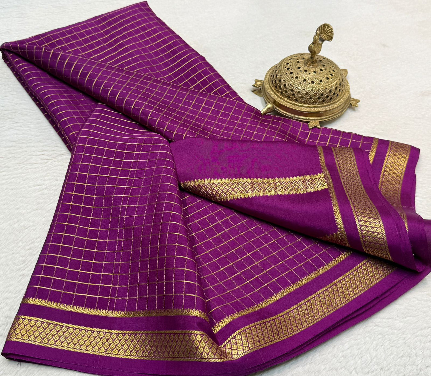 Pure mysore silk checked 120 grm thickness saree