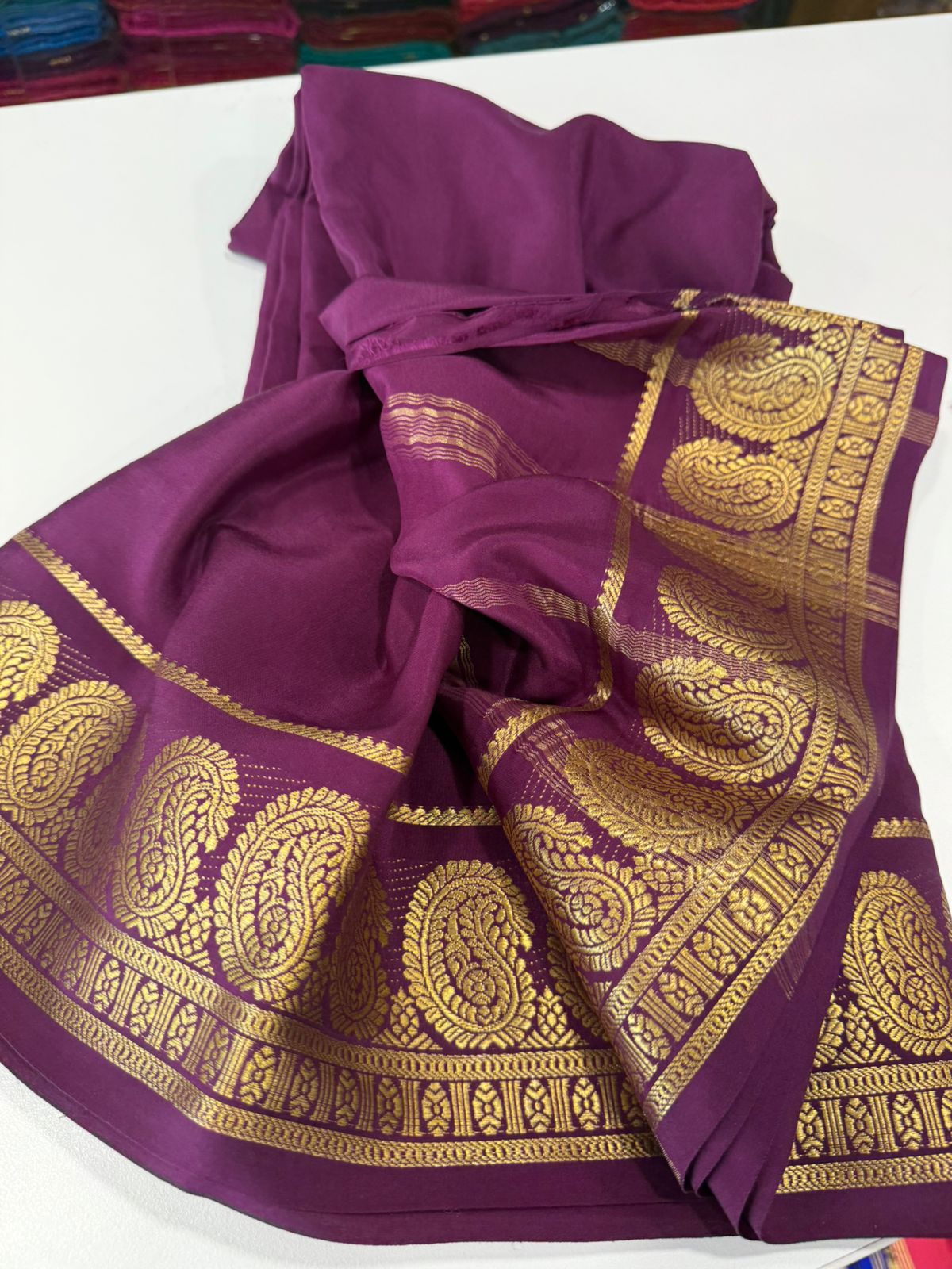 Pure mysore silk mango border 100 grm saree