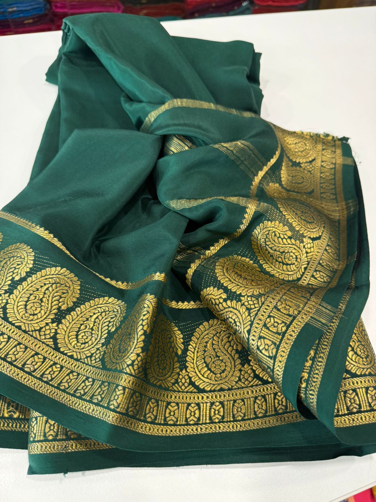 Pure mysore silk mango border 100 grm saree