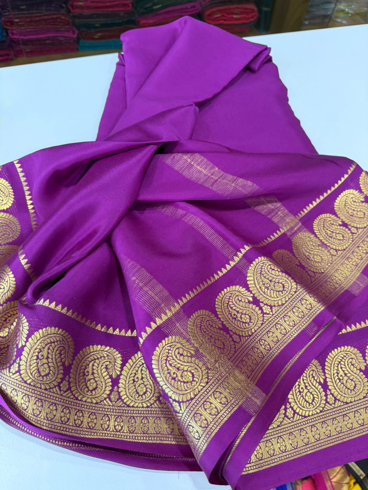 Pure mysore silk mango border 100 grm saree