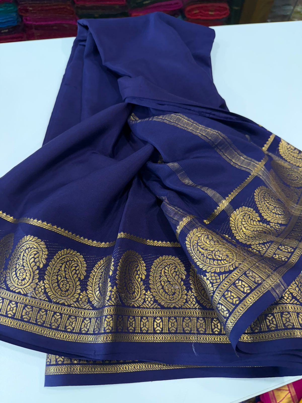 Pure mysore silk mango border 100 grm saree