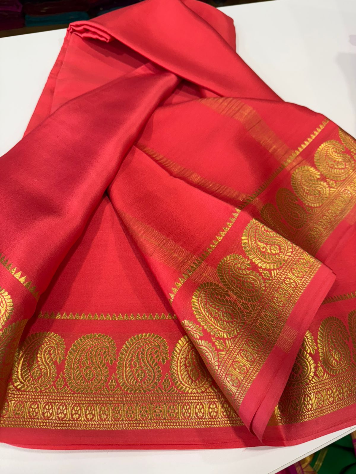 Pure mysore silk mango border 100 grm saree