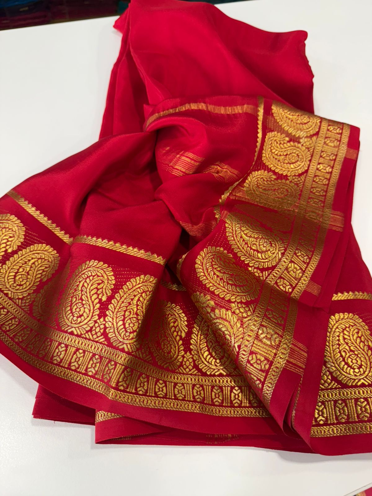 Pure mysore silk mango border 100 grm saree