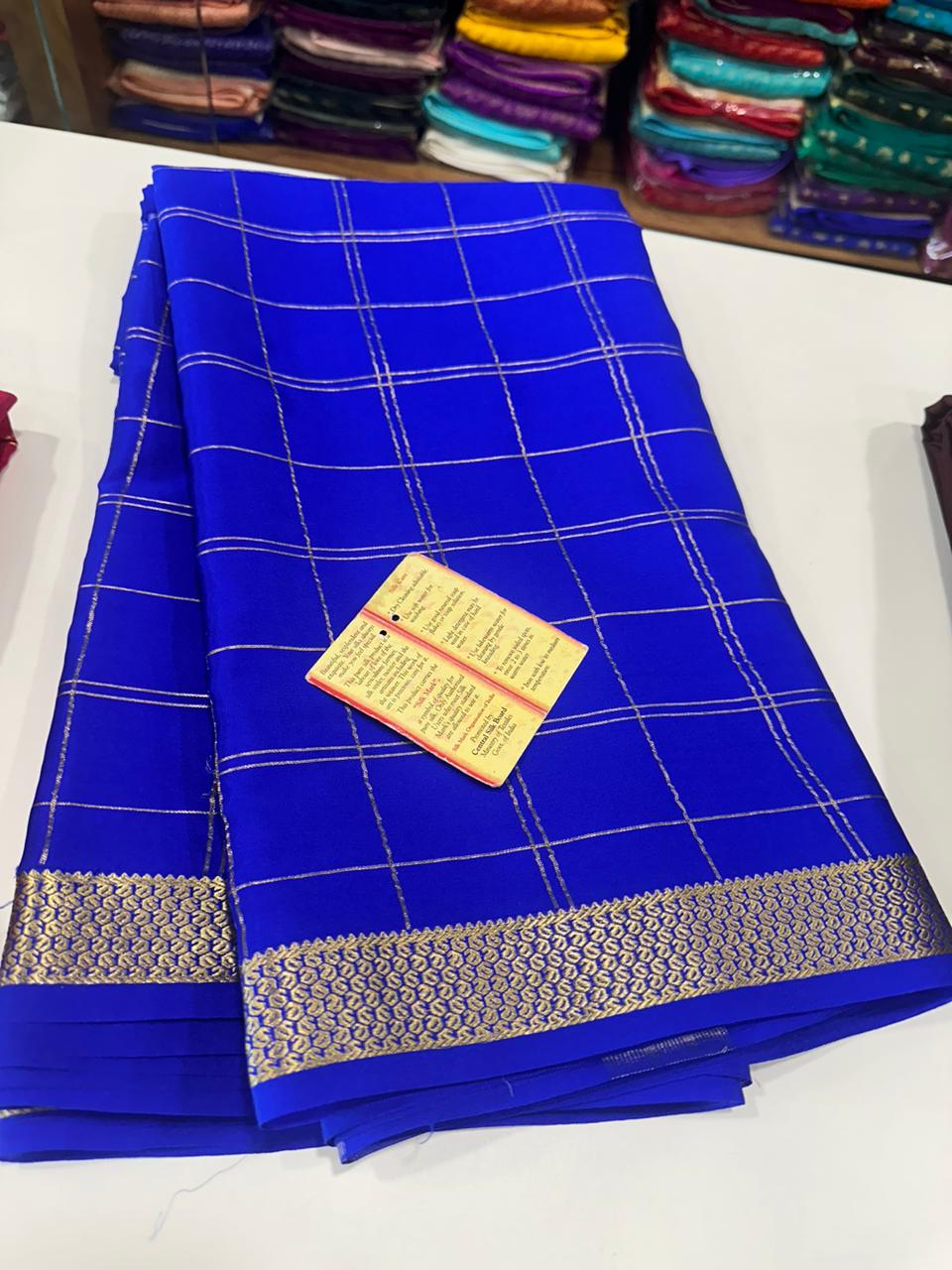 Stunning Pink & Purple Mysore Handloom Pure Crepe Silk Checks Saree –  Luxurion World