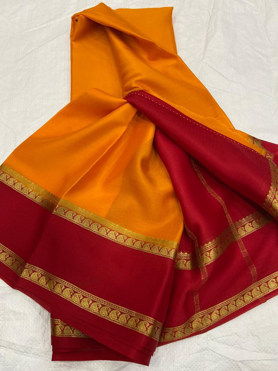 Graceful Pure Mysore Silk Saree with Small Mango Border