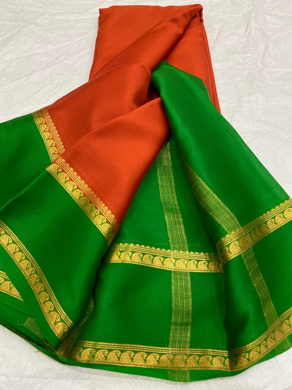 Graceful Pure Mysore Silk Saree with Small Mango Border