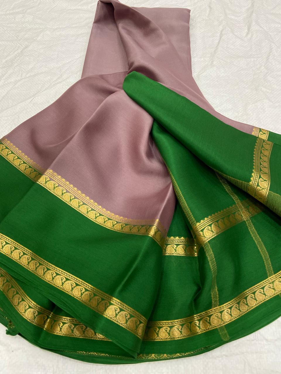 Graceful Pure Mysore Silk Saree with Small Mango Border