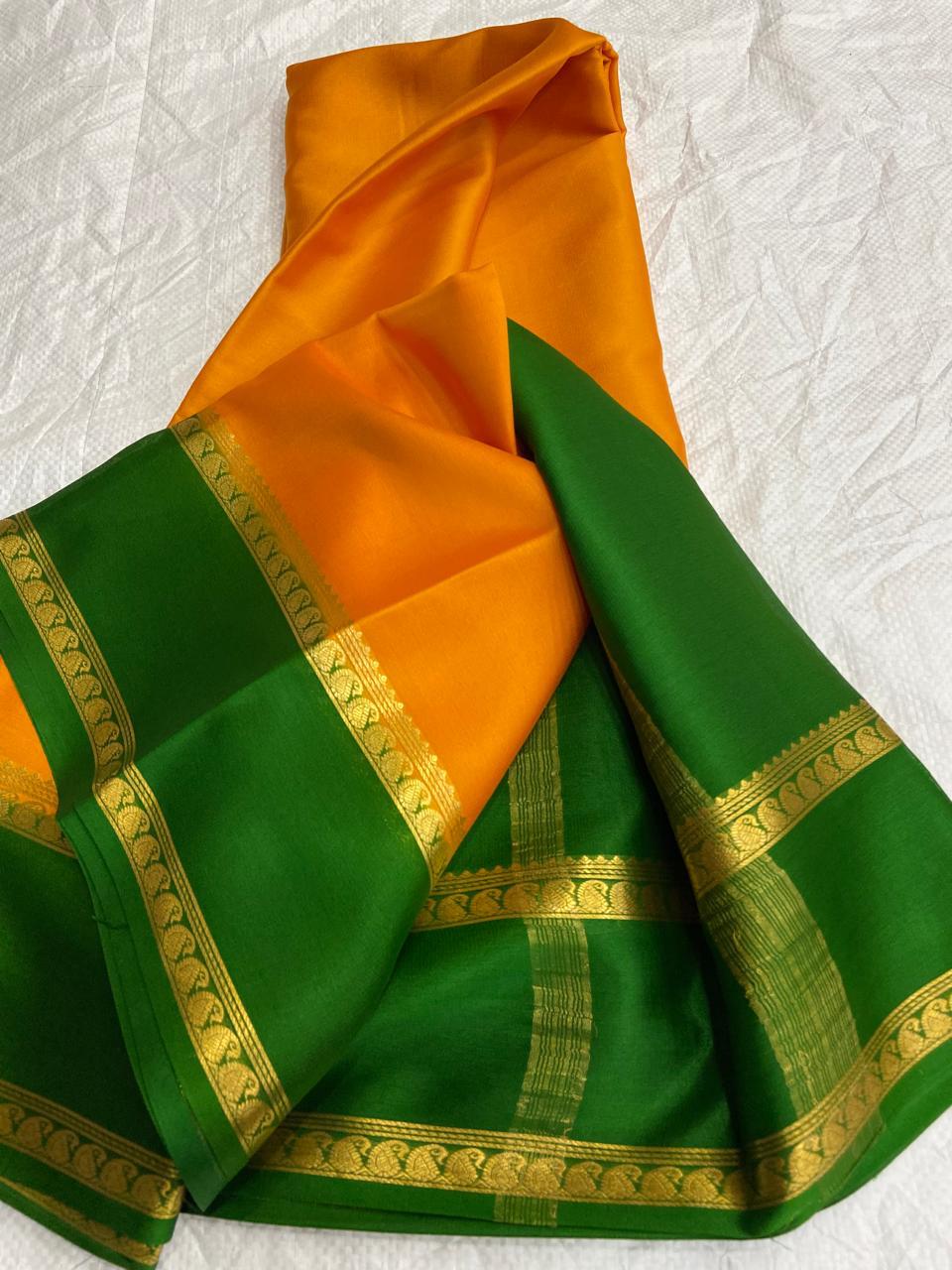 Graceful Pure Mysore Silk Saree with Small Mango Border