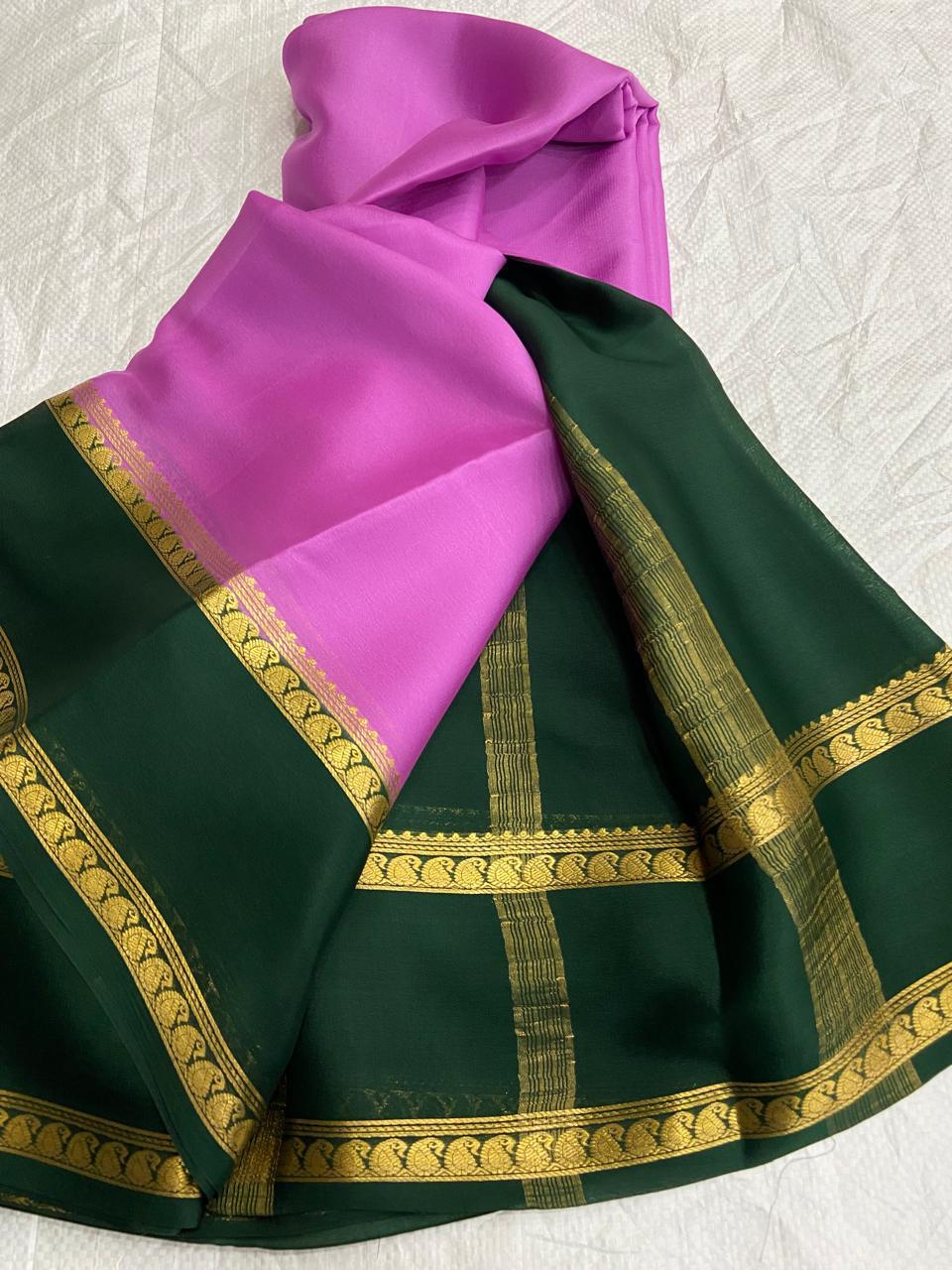 Graceful Pure Mysore Silk Saree with Small Mango Border