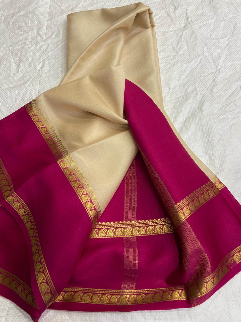 Graceful Pure Mysore Silk Saree with Small Mango Border