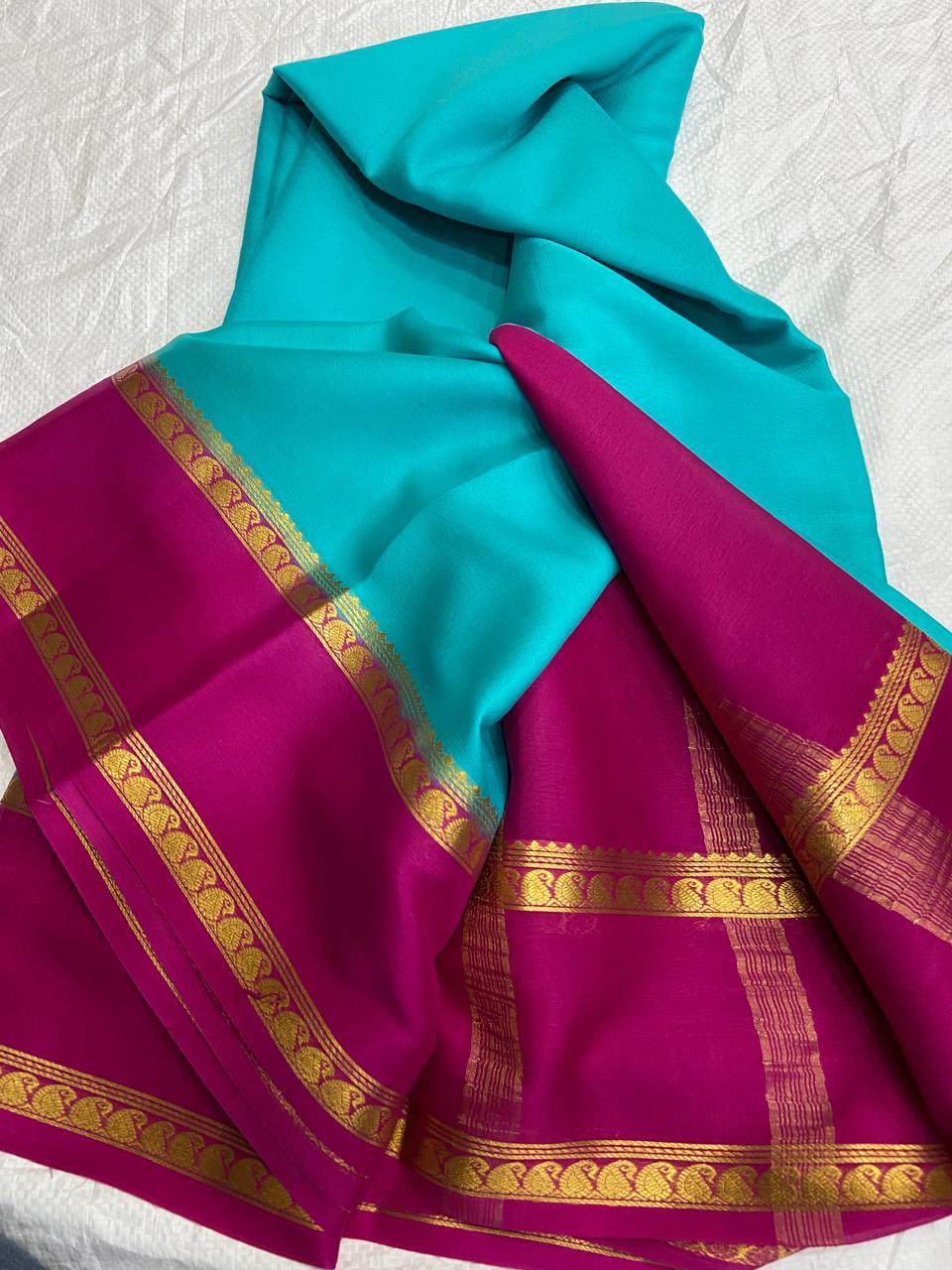 Graceful Pure Mysore Silk Saree with Small Mango Border