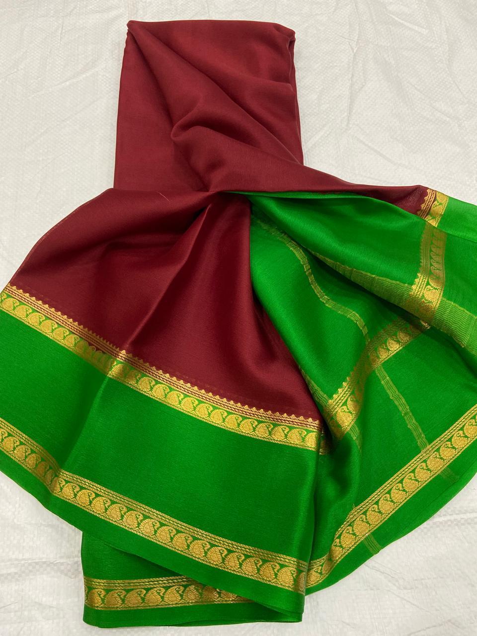 Graceful Pure Mysore Silk Saree with Small Mango Border