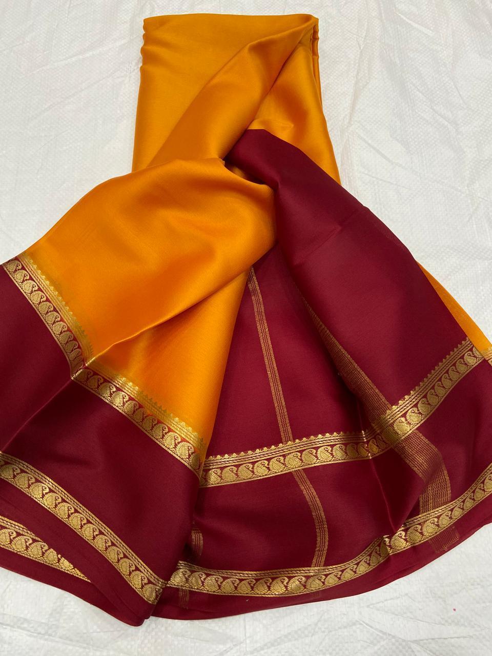 Graceful Pure Mysore Silk Saree with Small Mango Border