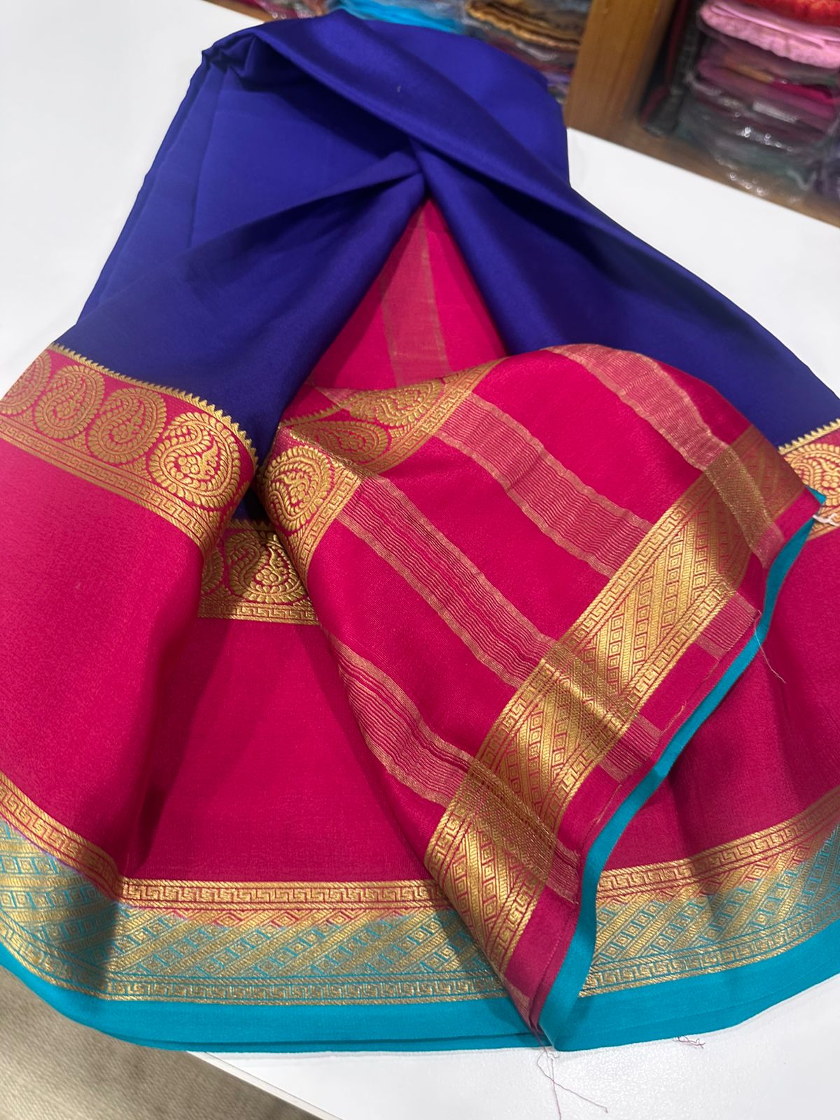 3 Color Combination Authentic Pure Mysore Silk Saree