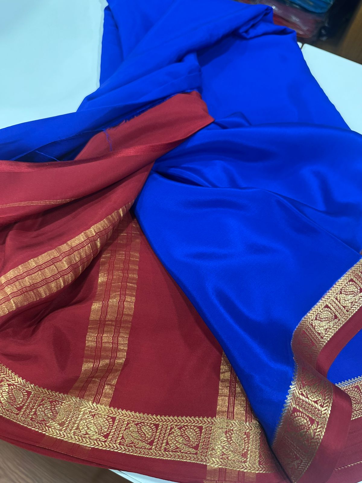 Pure Mysore Silk Real Gold and Silver Zari Work Saree