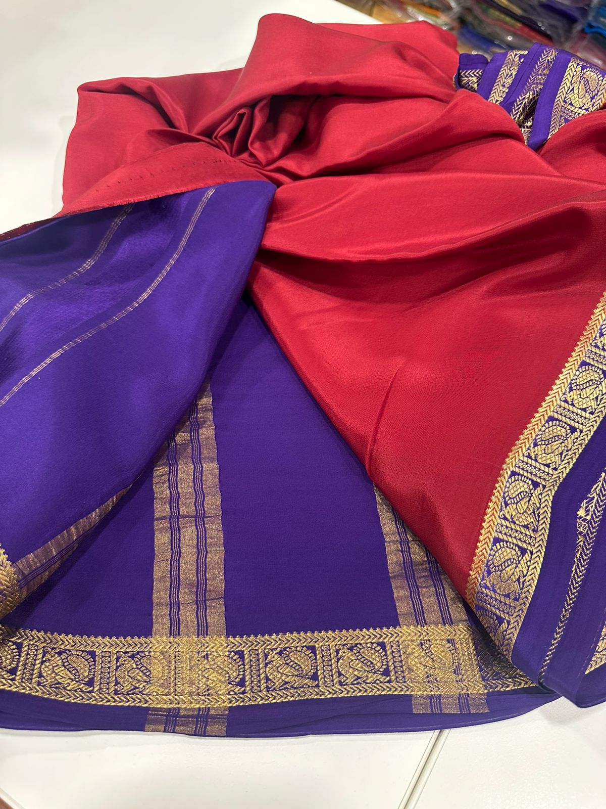 Pure Mysore Silk Real Gold and Silver Zari Work Saree