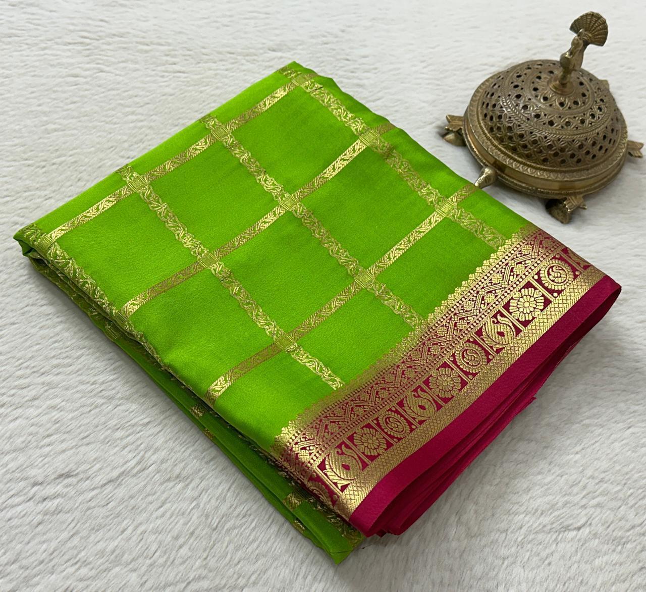 Pure Mysore Silk Checks and Sahara Pattern Saree