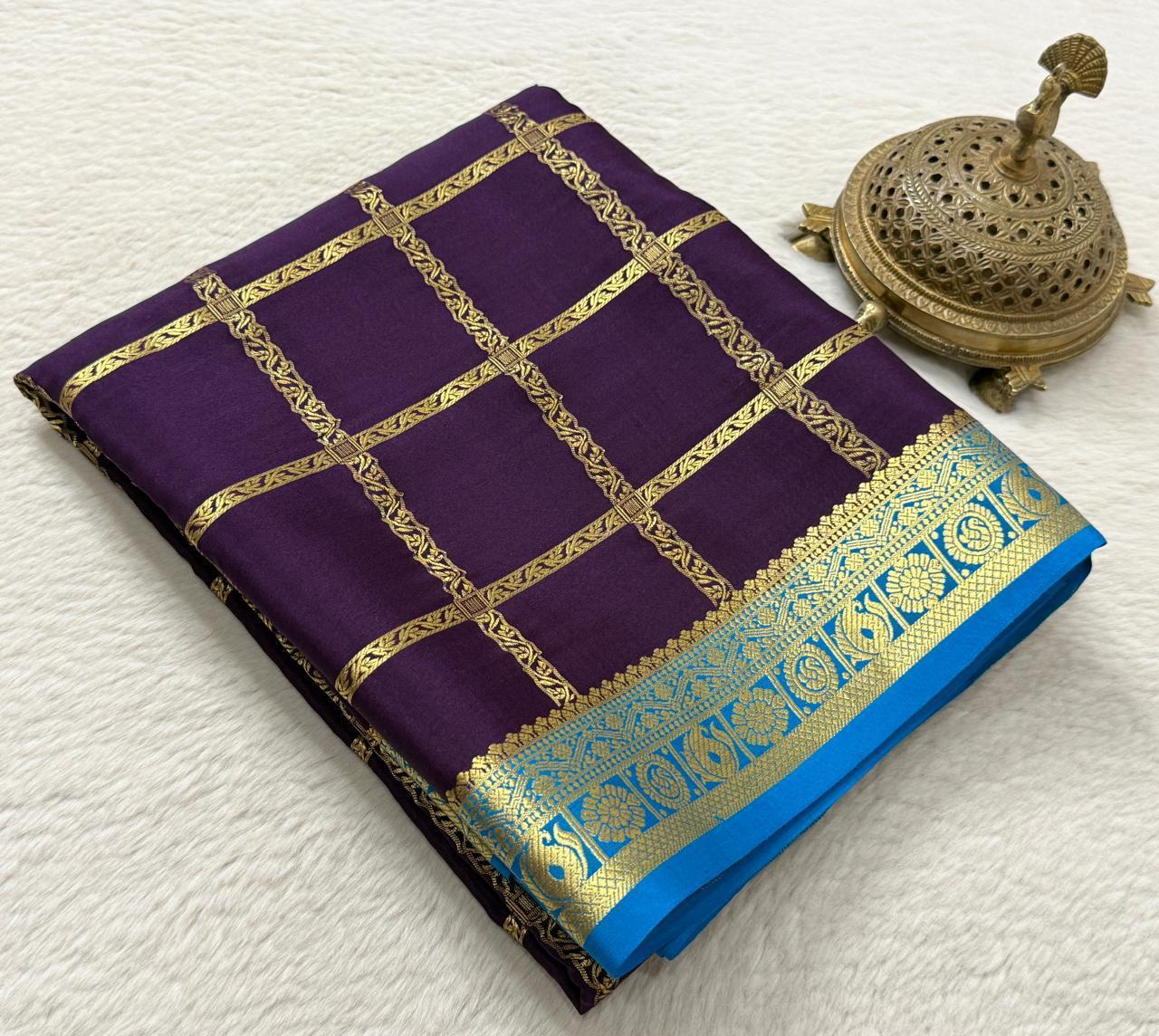 Pure Mysore Silk Checks and Sahara Pattern Saree