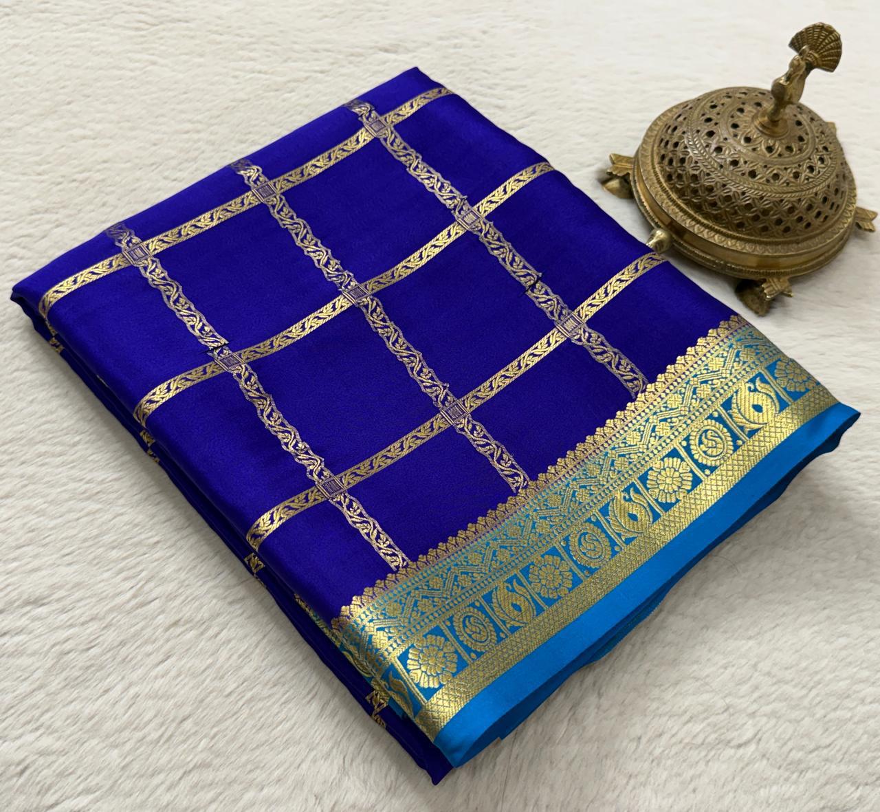 Pure Mysore Silk Checks and Sahara Pattern Saree