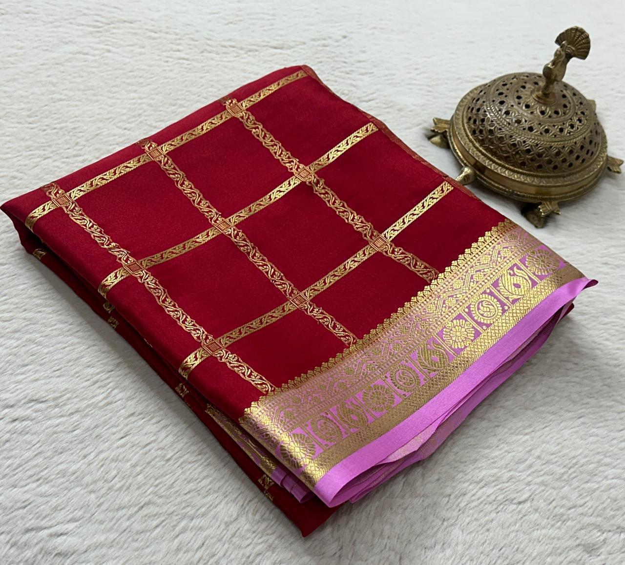 Pure Mysore Silk Checks and Sahara Pattern Saree