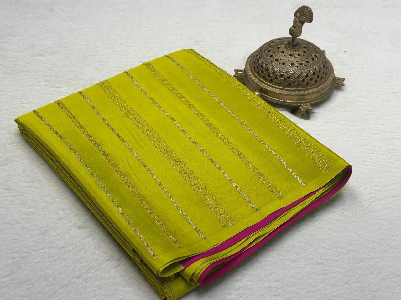 Pure Mysore Silk Half Inch Checked Saree