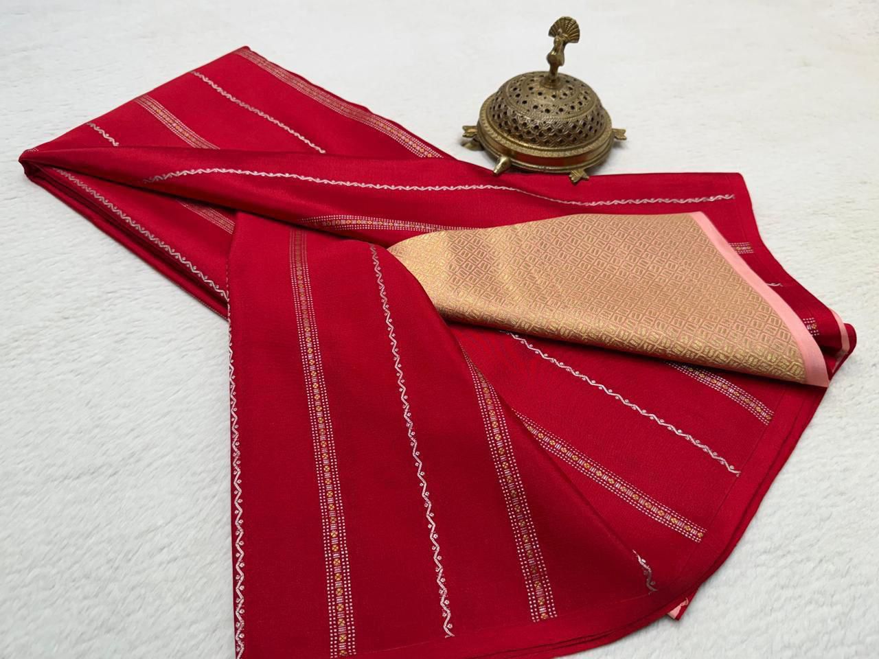 Pure Mysore Silk Half Inch Checked Saree