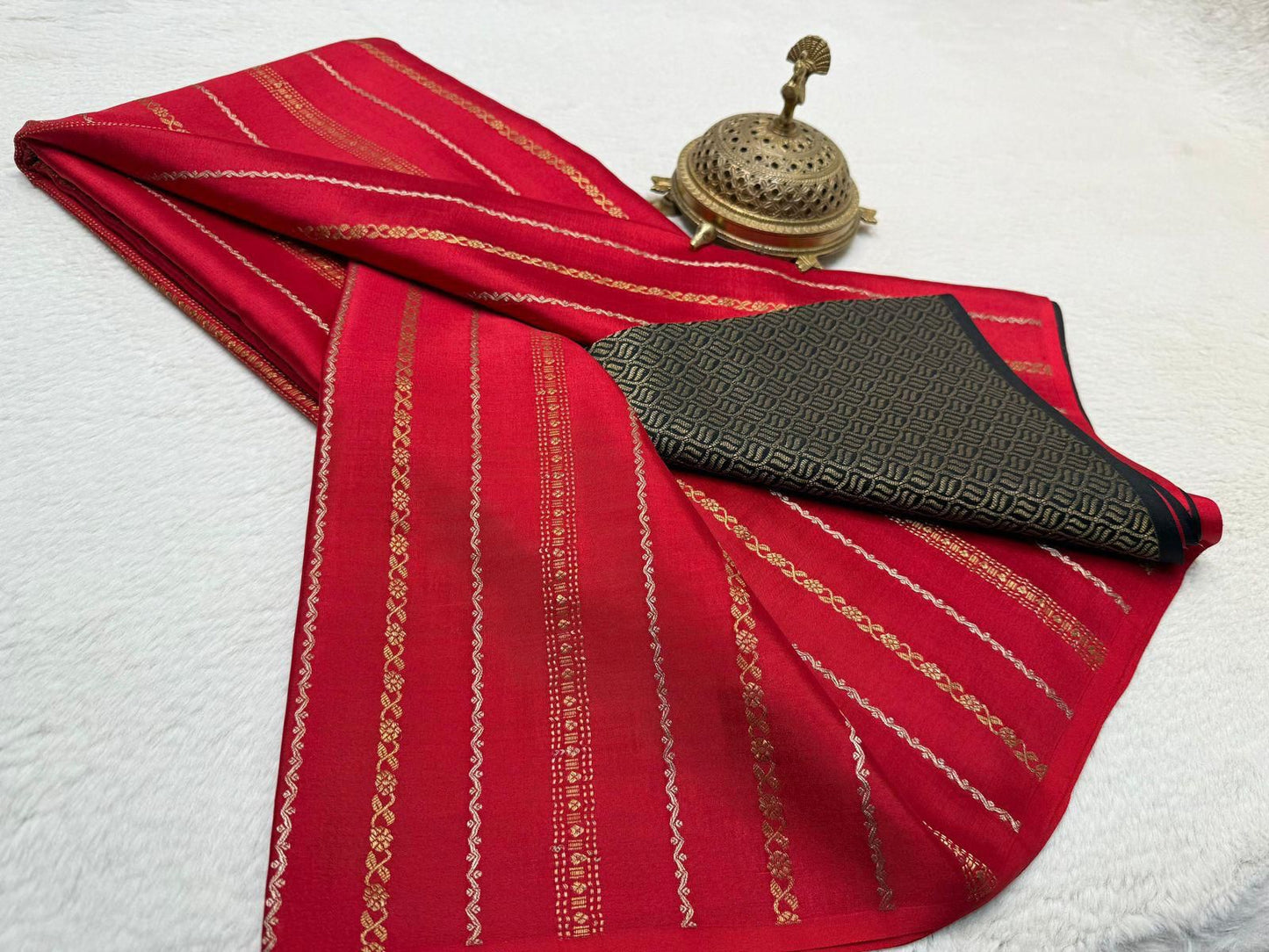 Pure Mysore Silk Half Inch Checked Saree