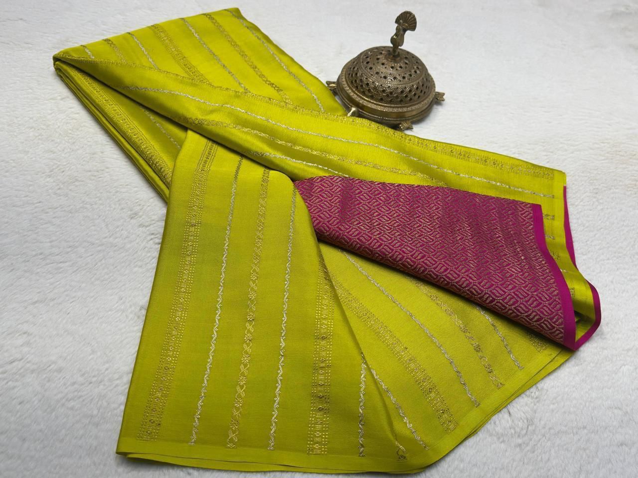 Pure Mysore Silk Half Inch Checked Saree