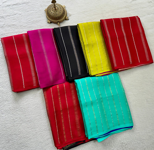Pure Mysore Silk Half Inch Checked Saree