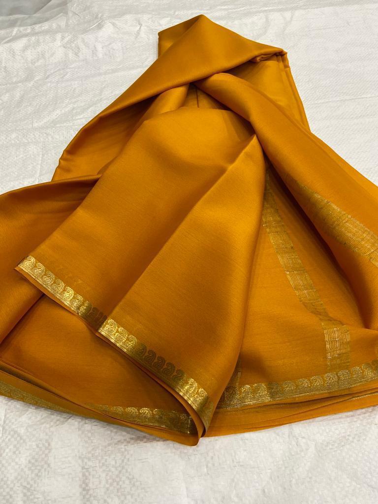 Pure mysore silk self color mango border saree