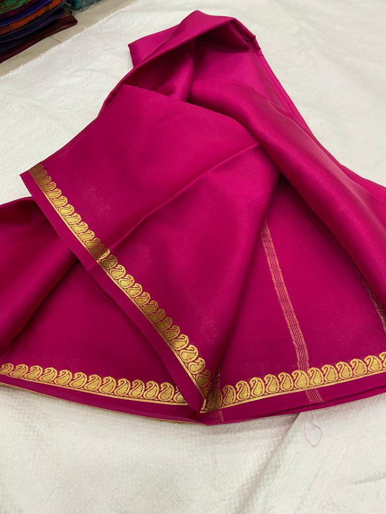 Pure Mysore Silk Saree SILK MARK CERTIFIED Indian Bridal South Indian  Wedding South Silk Zari Border Saree - Etsy