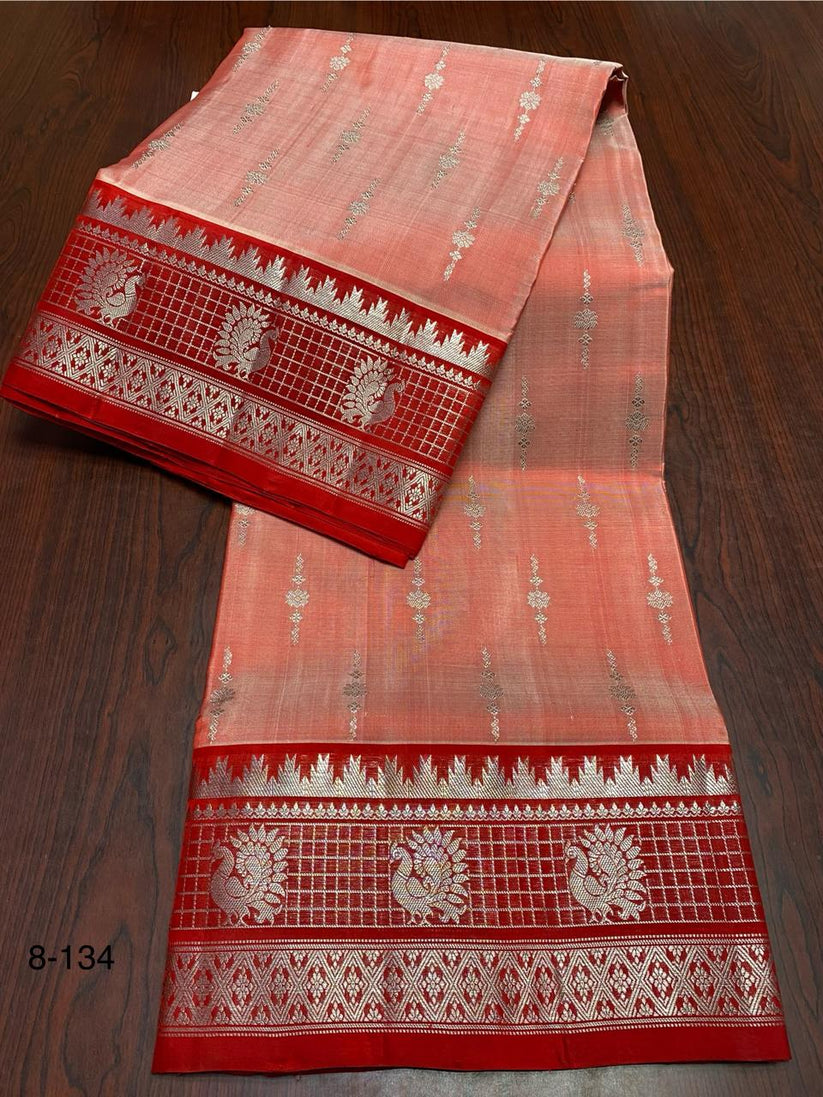 Venkatgiri Pattu Cotton Saree with Handwoven Buta Work, Zari Kaddi Border and Contrast Pallu main image 1