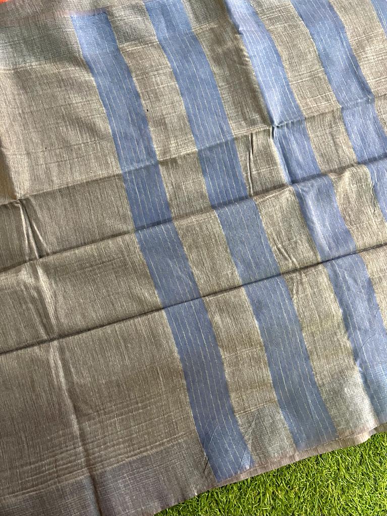 Purely handwoven baswada staple plain cotton silk saree