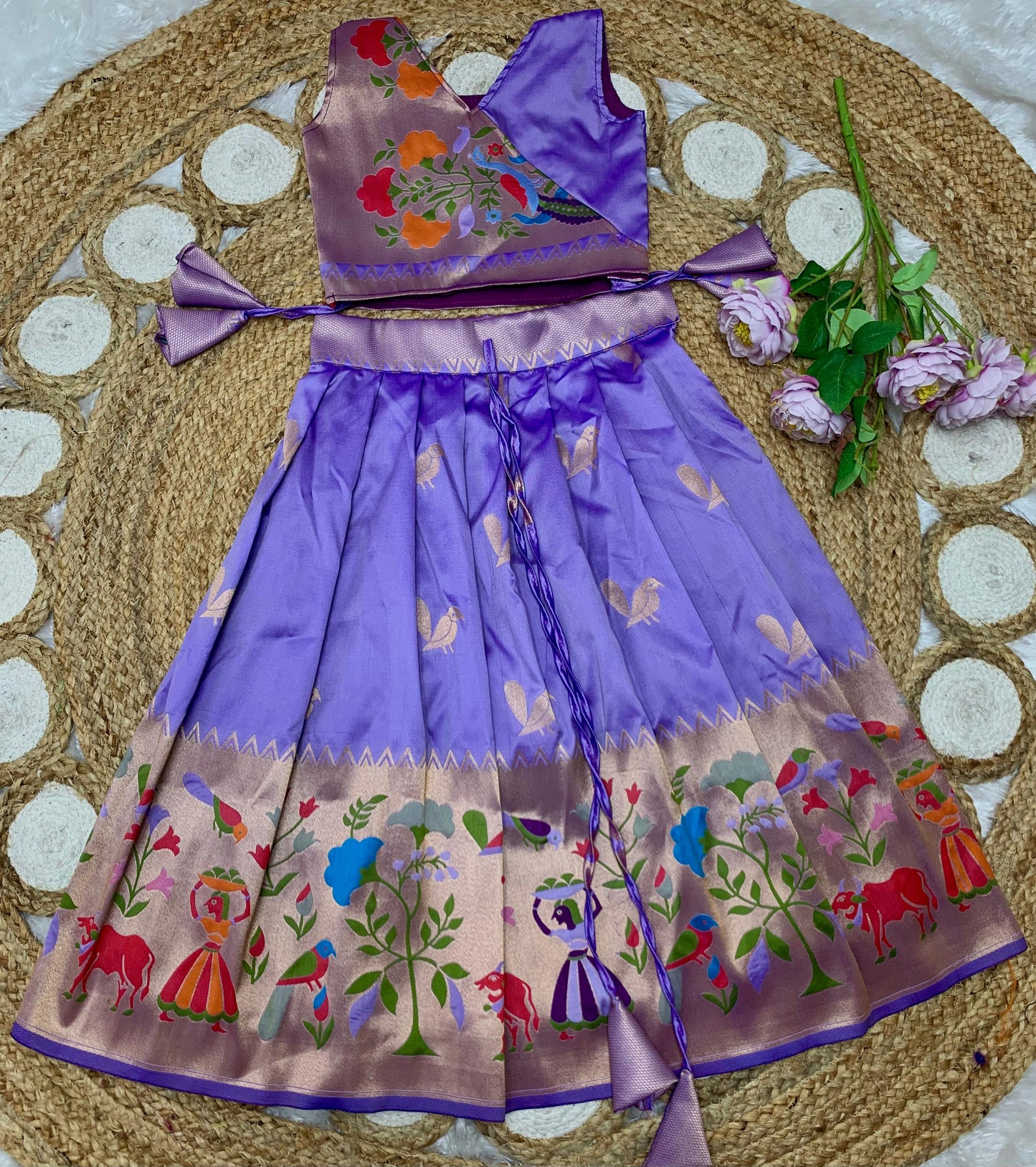 Readymade Paithani Blended Silk Kids Lehenga