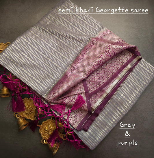 Semi khadi georgette with luckhnovi zari saree