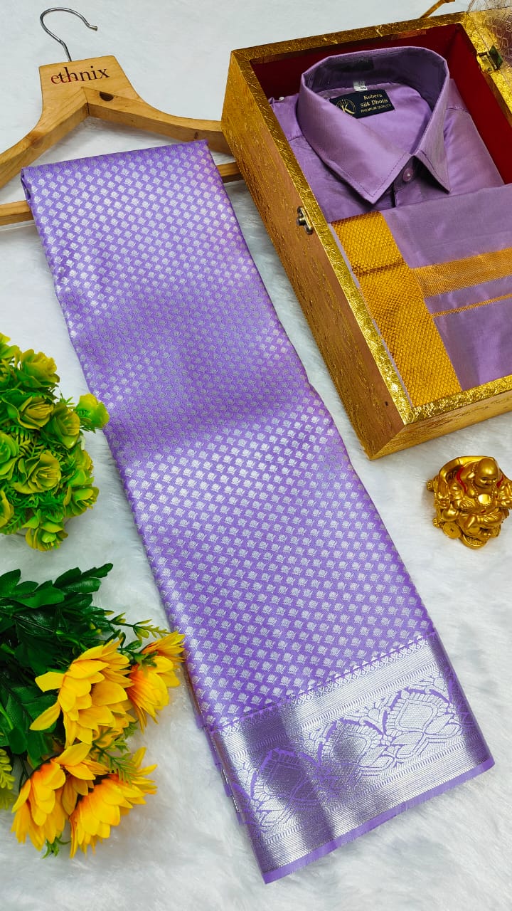 Semi Silk Saree & Semi Silk Dhoti Set - Couple Combo