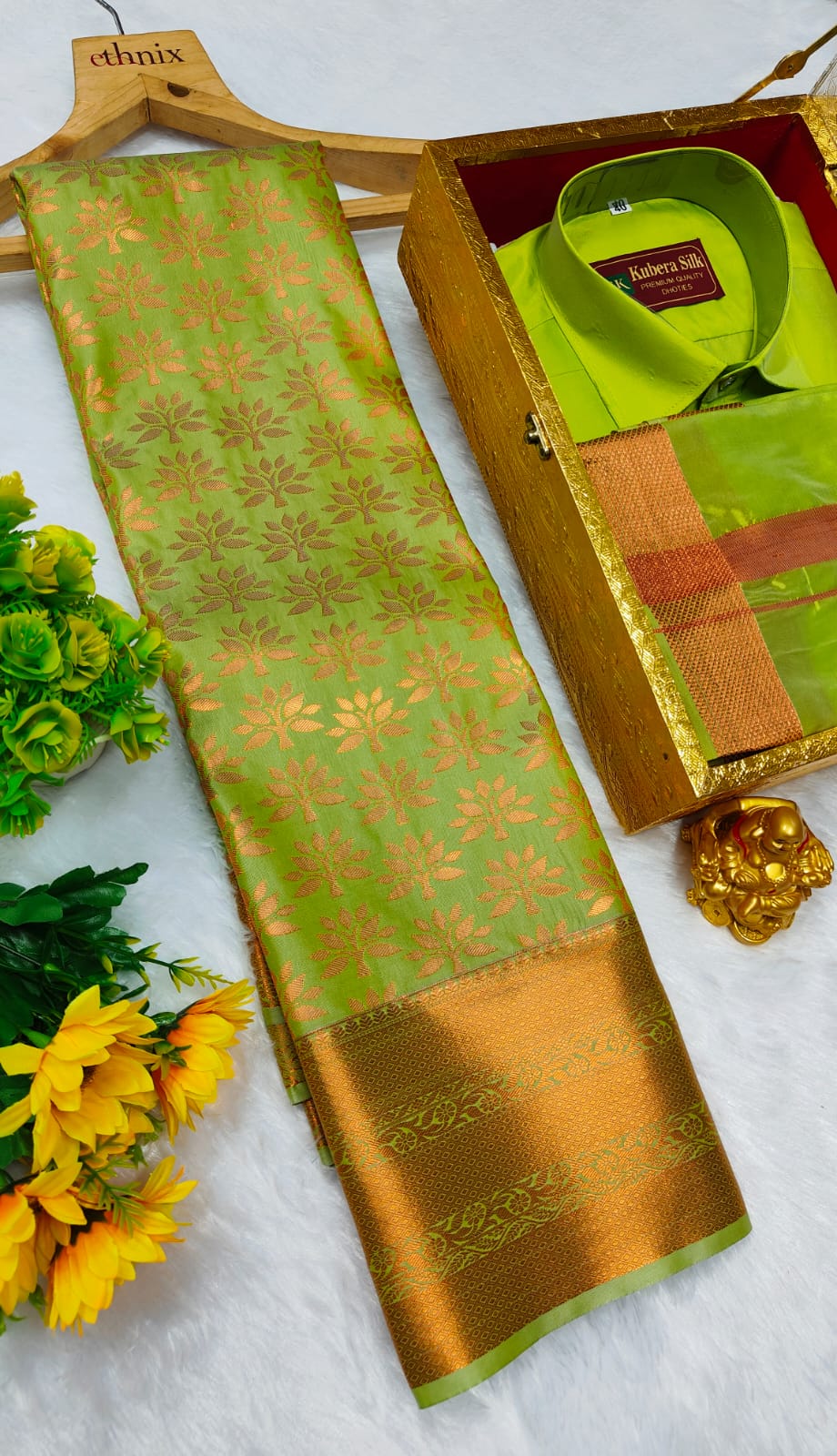 Semi Silk Saree & Semi Silk Dhoti Set - Couple Combo