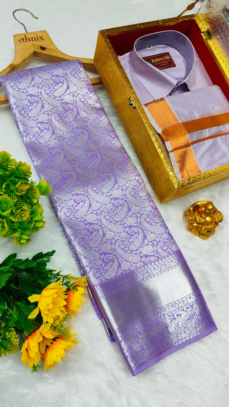 Semi Silk Saree & Semi Silk Dhoti Set - Couple Combo