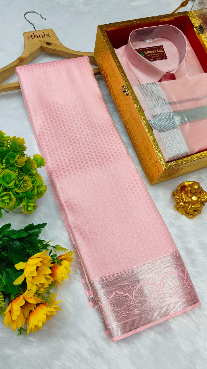 Semi Silk Saree & Semi Silk Dhoti Set - Couple Combo