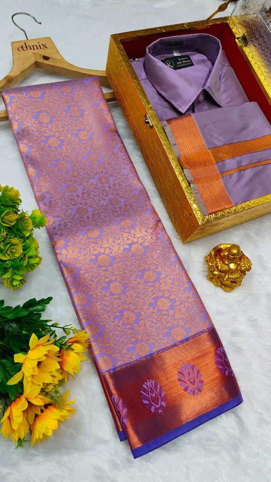 Semi Silk Saree & Semi Silk Dhoti Set - Couple Combo