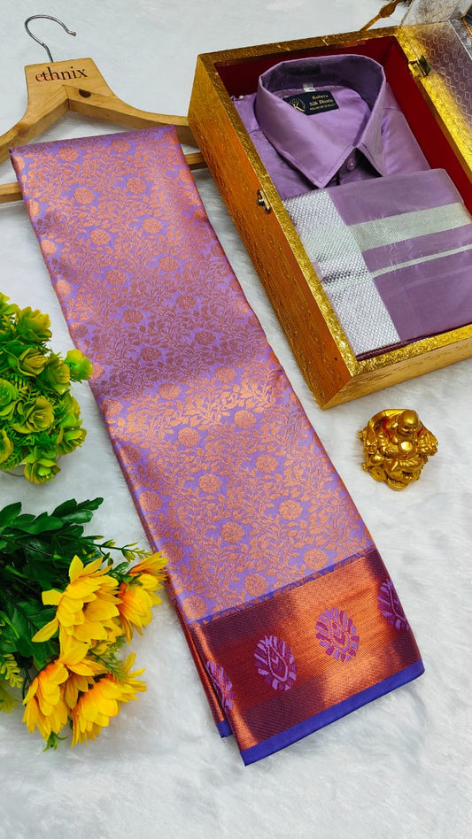 Semi Silk Saree & Semi Silk Dhoti Set - Couple Combo