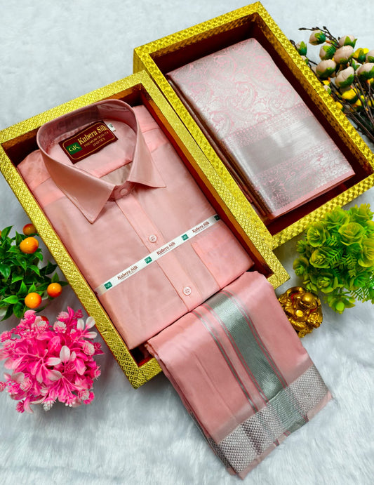 Semi Silk Saree & Semi Silk Dhoti Set - Couple Combo
